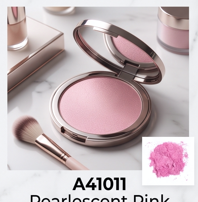 liquid foundation and highlighter powder with pearlescent pigment
